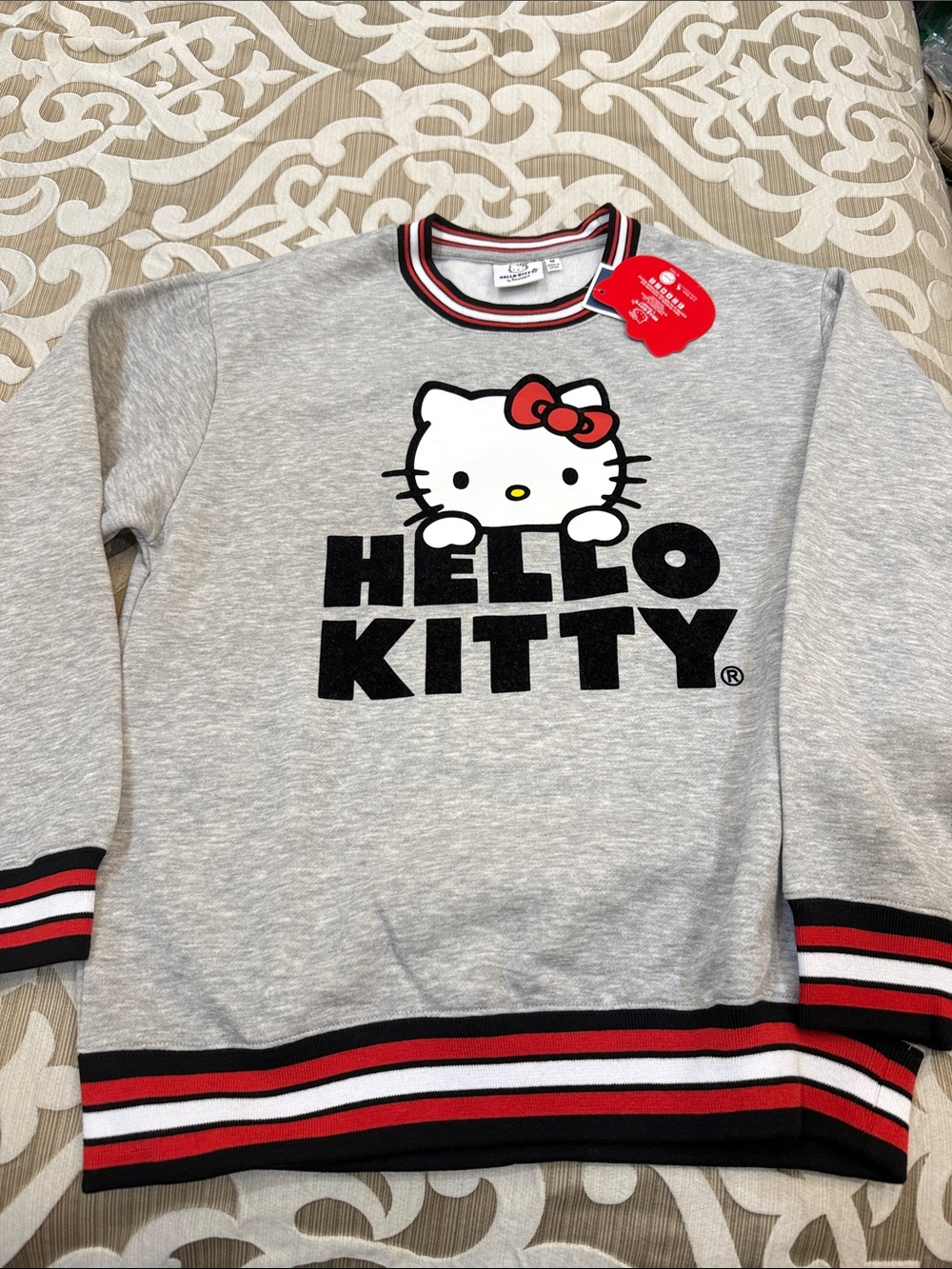 Hello Kitty Grey Sweatshirt with Black and Red Logo and Trim